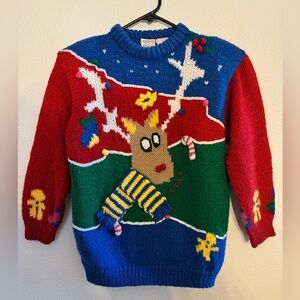 Vintage Christmas Sweater Rudolph the Red Nosed Reindeer w Shoulder Pads Size M